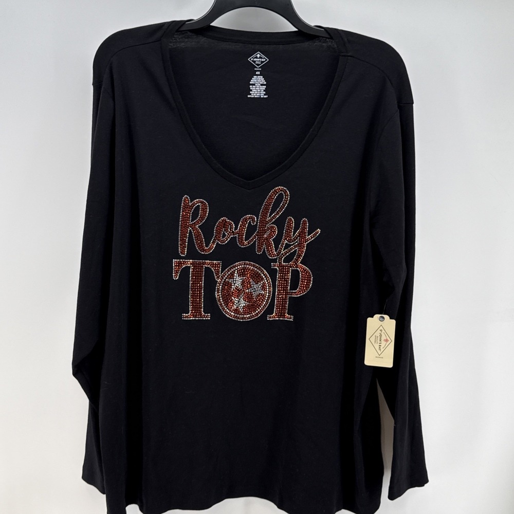 NWT St John's Bay Tennessee Rocky‎ Top rhinestone bling Shirt Womens 4X